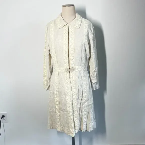 Vintage 60s 70s Jacket Lace Linen Women S Beige Mod Boho Summer Resort - Picture 2 of 12